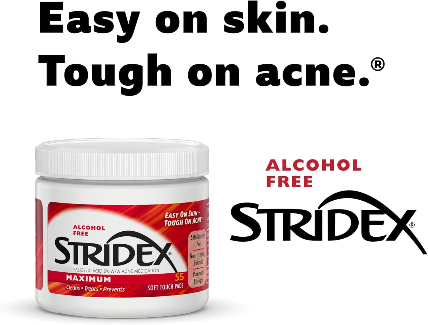 Stridex - Single-Step Acne Control (Daily Care Acne Pads Maximum Strength/Alcohol-Free/Soft Touch Pads/55 Pads)