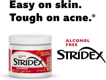Stridex - Single-Step Acne Control (Daily Care Acne Pads Maximum Strength/Alcohol-Free/Soft Touch Pads/55 Pads)
