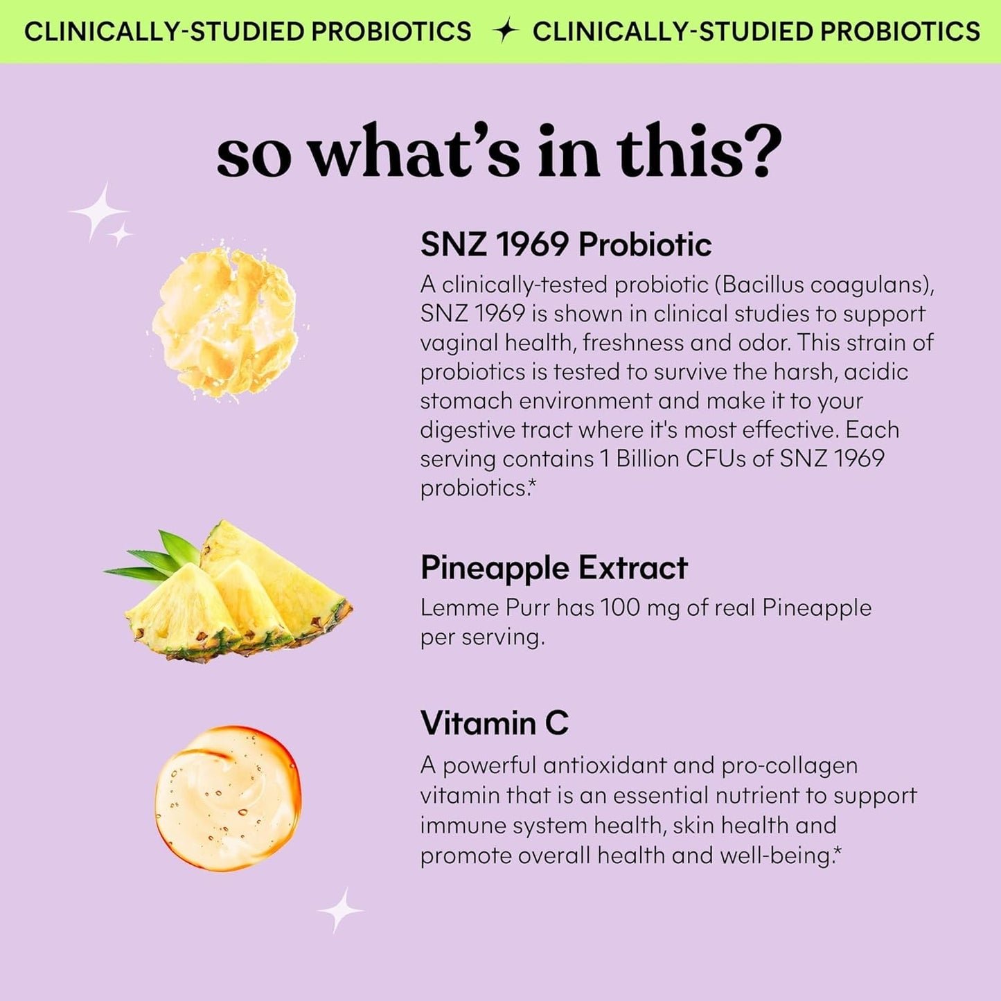 Lemme Purr Vaginal Health Probiotic Gummies - Supports pH, Freshness with Clinically Tested Probiotics + Vitamin C for Immunity Vegan, Gluten-Free, Non-GMO, Tasty Pineapple (60 Count), 0.15 kilo