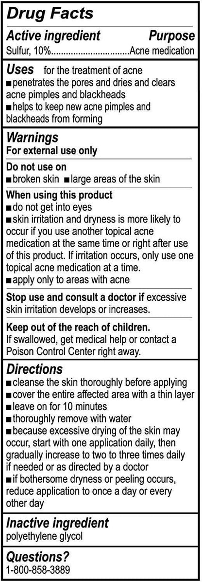 De La Cruz Sulfur Ointment Acne Medication 2.6oz