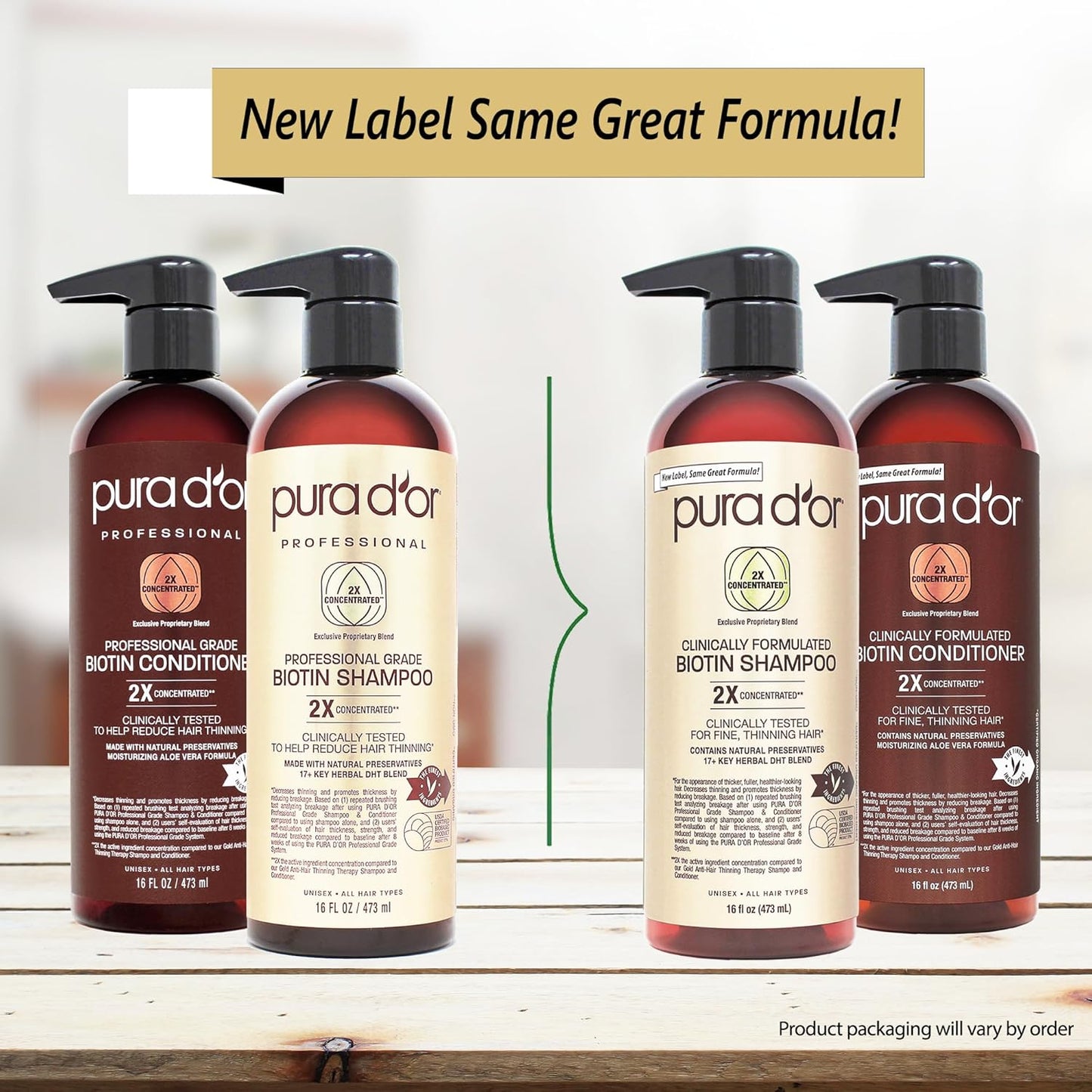 PURA D'OR Professional Grade Clinically Formulated Biotin Shampoo & Conditioner For Hair Thinning - 2X Concentrated DHT Blocker Thickening Products For Women & Men, Sulfate Free, 16oz x2
